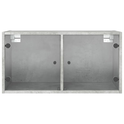 Wall Cabinet with Glass Doors Concrete Grey 68.5x37x35 cm