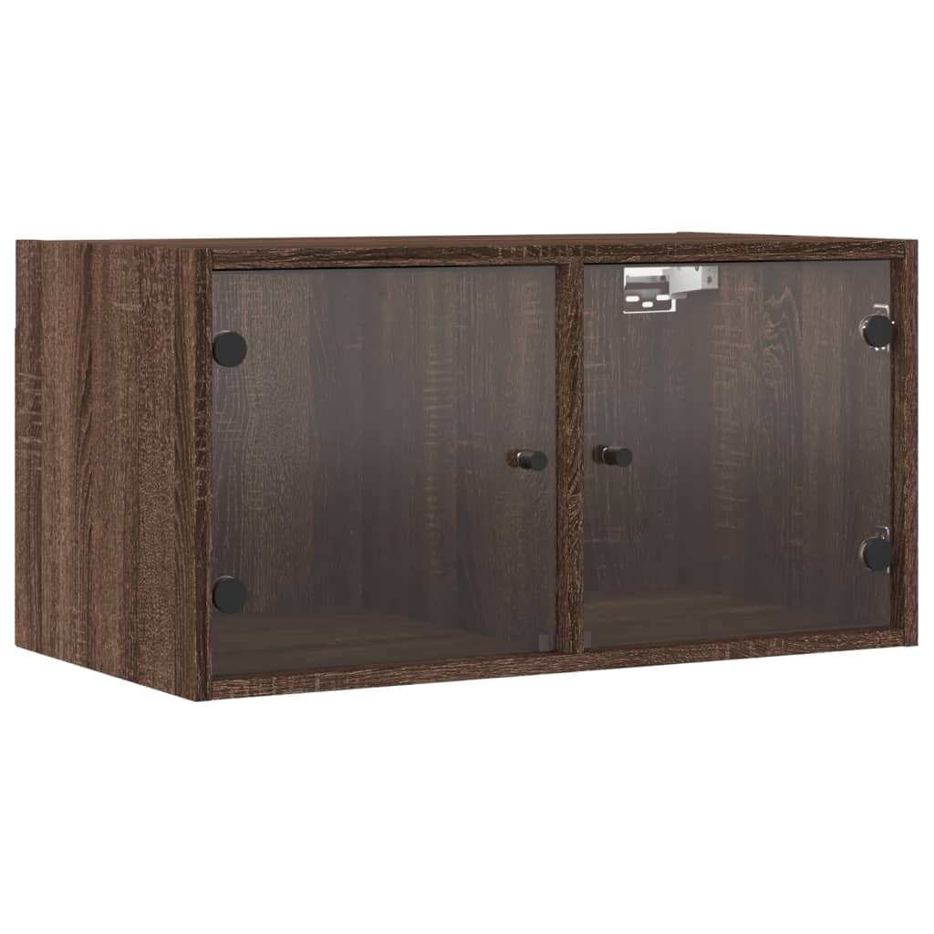 Wall Cabinet with Glass Doors Brown Oak 68.5x37x35 cm