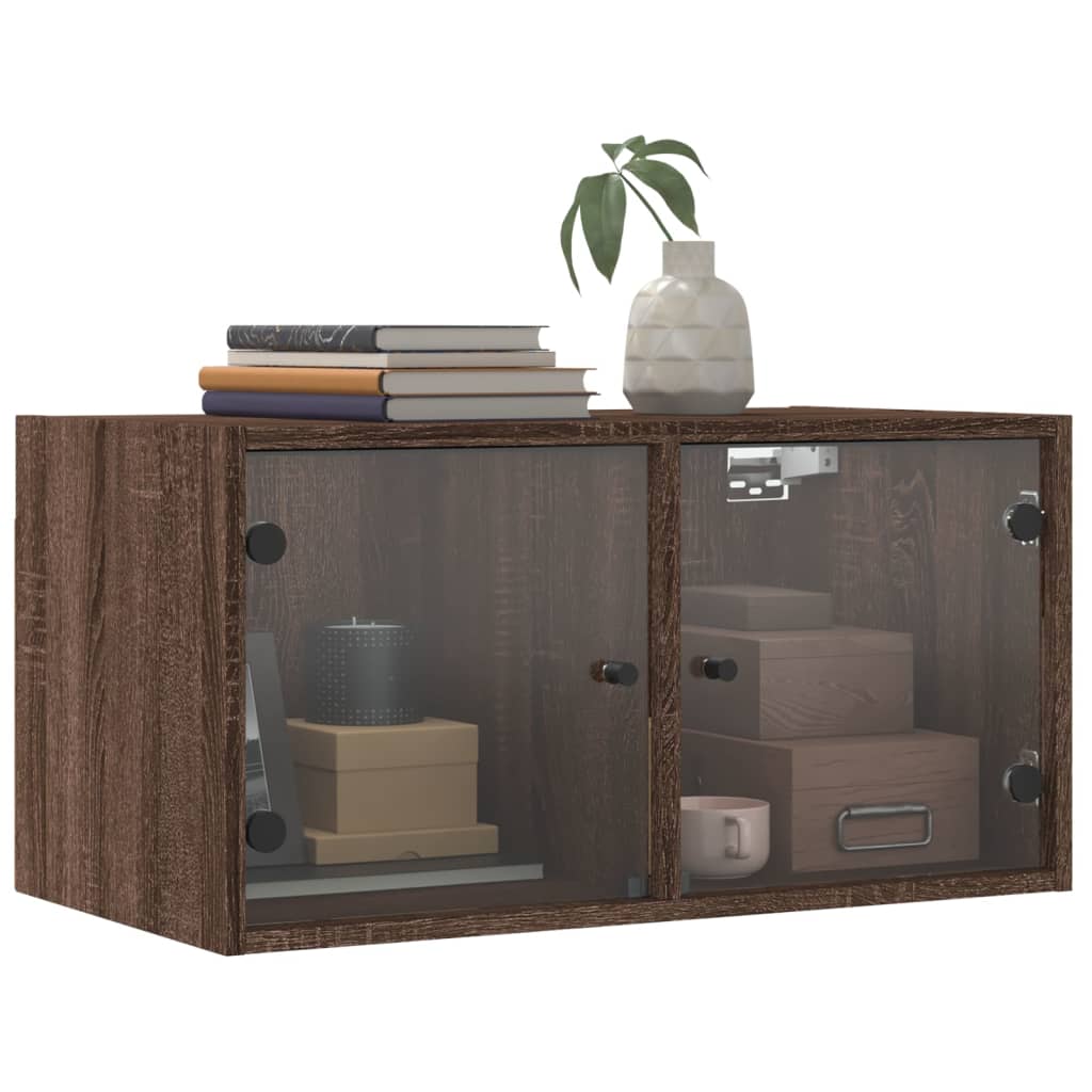 Wall Cabinet with Glass Doors Brown Oak 68.5x37x35 cm