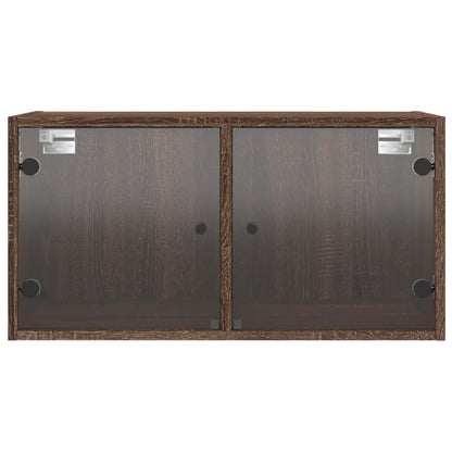 Wall Cabinet with Glass Doors Brown Oak 68.5x37x35 cm