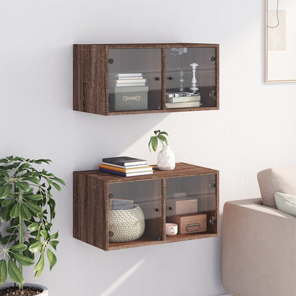 Wall Cabinets with Glass Doors 2 pcs Brown Oak 68.5x37x35 cm