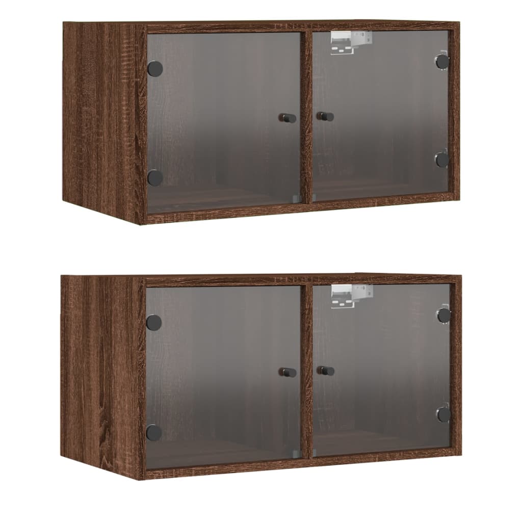 Wall Cabinets with Glass Doors 2 pcs Brown Oak 68.5x37x35 cm