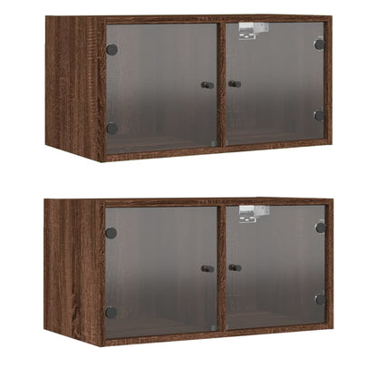 Wall Cabinets with Glass Doors 2 pcs Brown Oak 68.5x37x35 cm