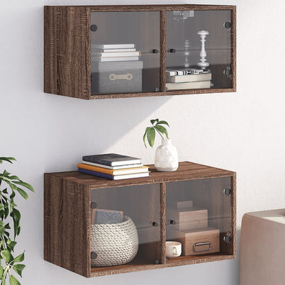 Wall Cabinets with Glass Doors 2 pcs Brown Oak 68.5x37x35 cm