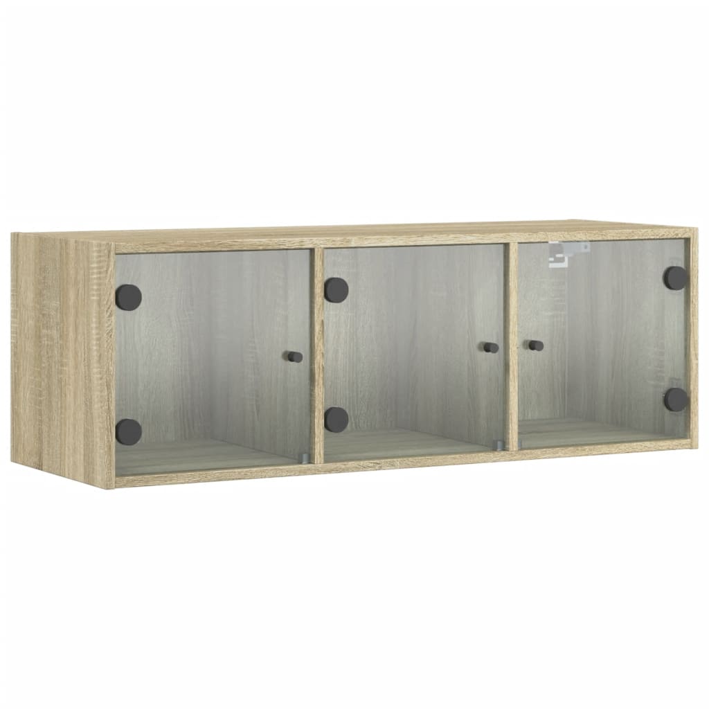 Wall Cabinet with Glass Doors Sonoma Oak 102x37x35 cm