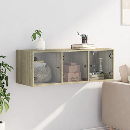 Wall Cabinet with Glass Doors Sonoma Oak 102x37x35 cm