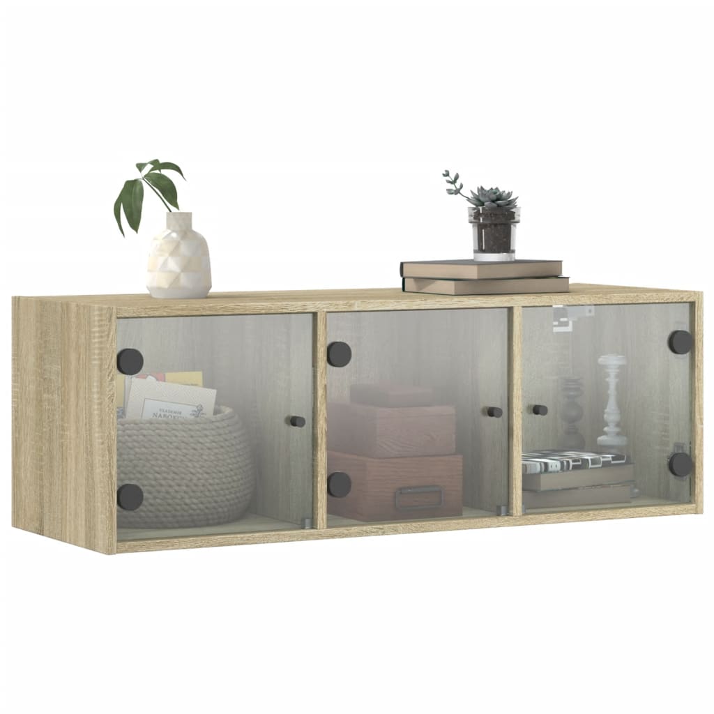 Wall Cabinet with Glass Doors Sonoma Oak 102x37x35 cm