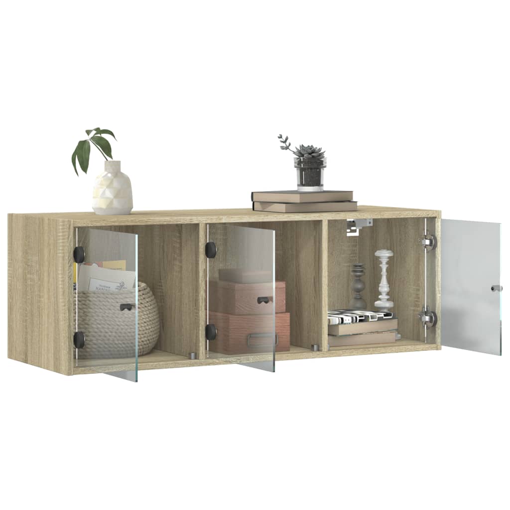 Wall Cabinet with Glass Doors Sonoma Oak 102x37x35 cm