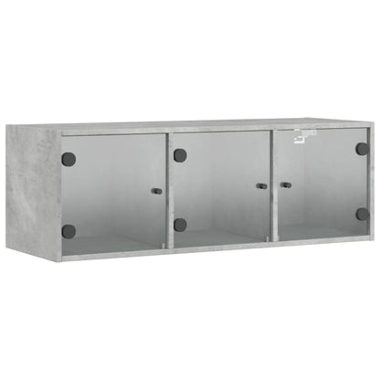 Wall Cabinet with Glass Doors Concrete Grey 102x37x35 cm