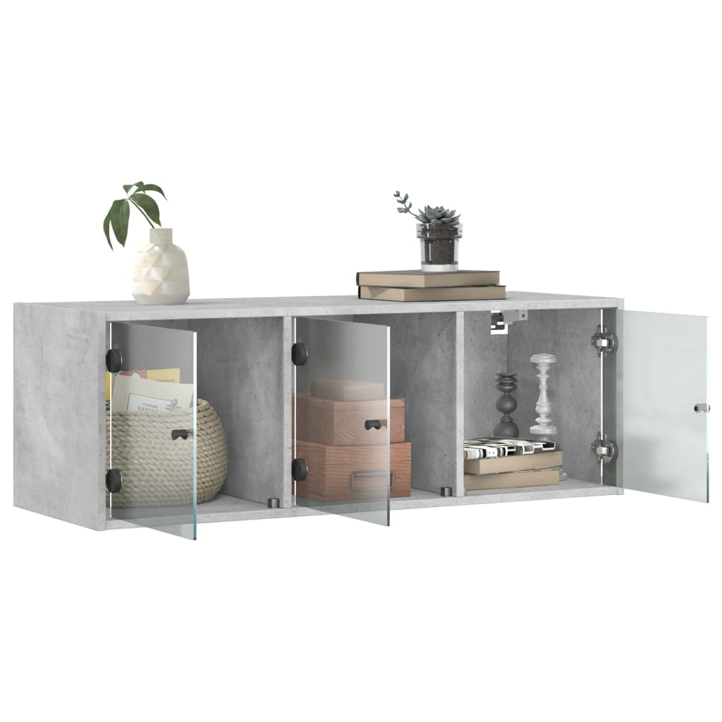 Wall Cabinet with Glass Doors Concrete Grey 102x37x35 cm