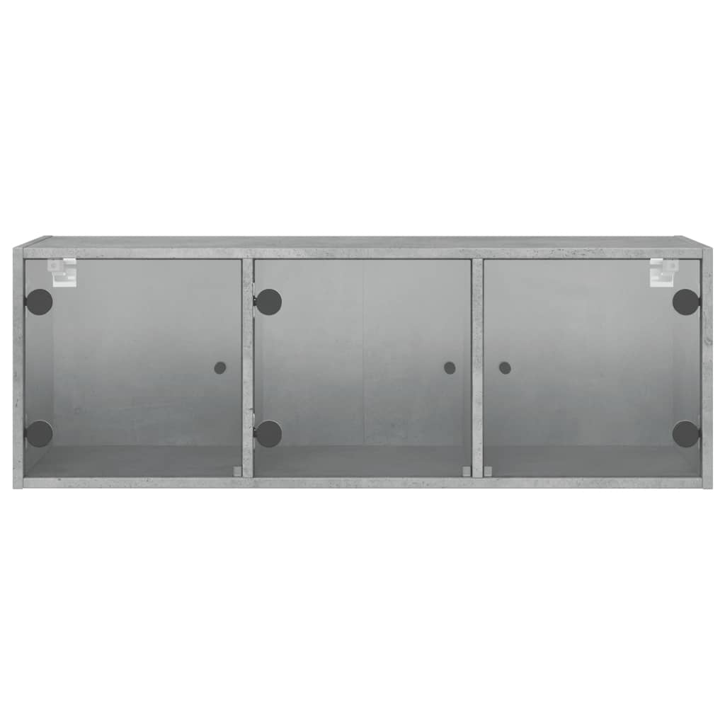 Wall Cabinet with Glass Doors Concrete Grey 102x37x35 cm