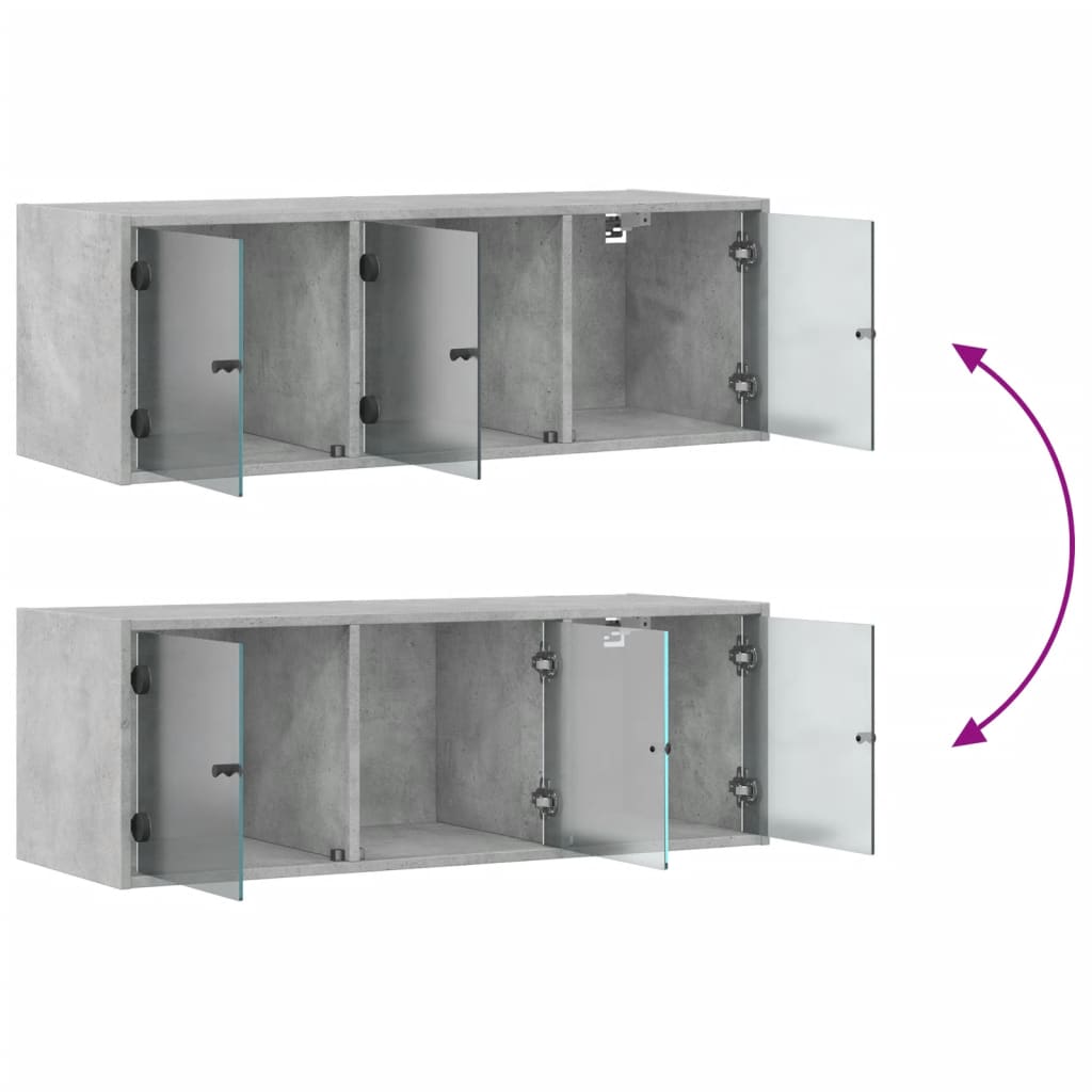 Wall Cabinet with Glass Doors Concrete Grey 102x37x35 cm