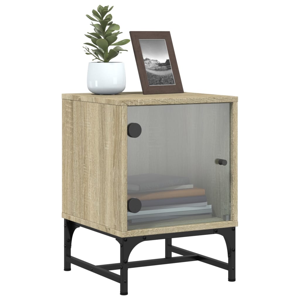 Bedside Cabinet with Glass Door Sonoma Oak 35x37x50 cm