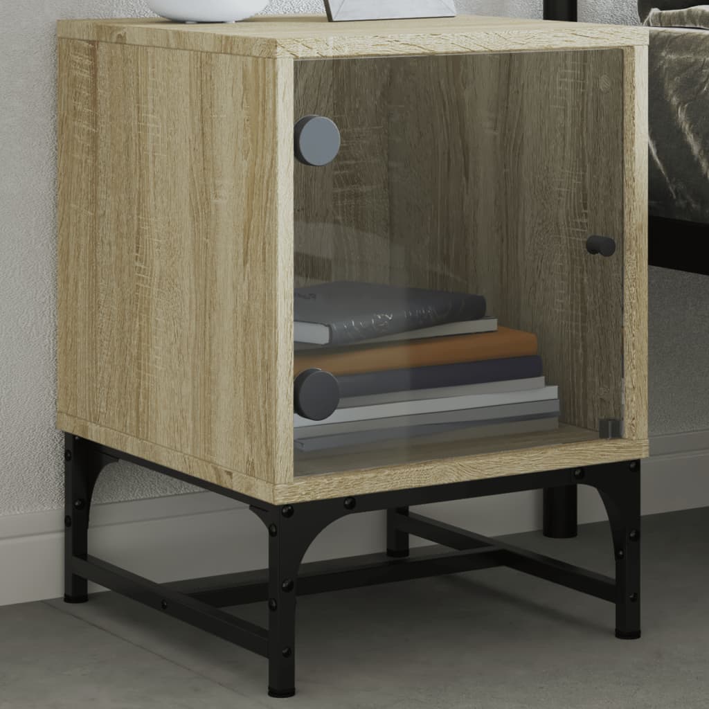 Bedside Cabinet with Glass Door Sonoma Oak 35x37x50 cm