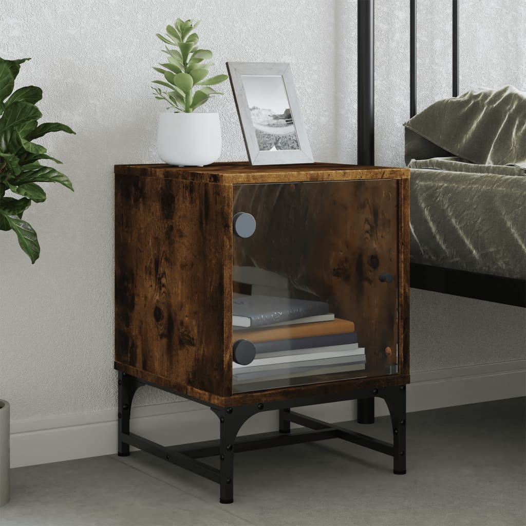 Bedside Cabinet with Glass Door Smoked Oak 35x37x50 cm