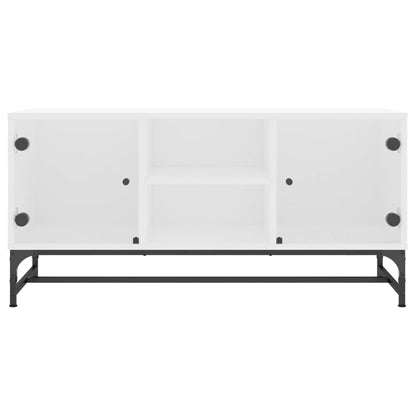 TV Cabinet with Glass Doors White 102x37x50 cm