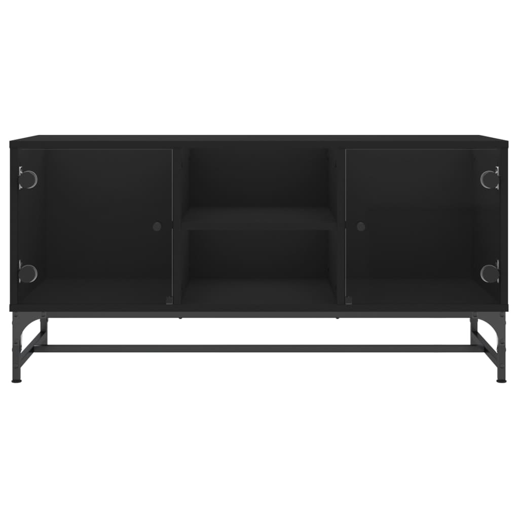 TV Cabinet with Glass Doors Black 102x37x50 cm