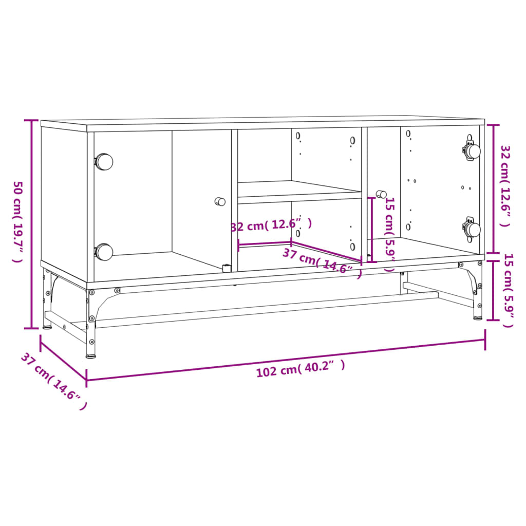 TV Cabinet with Glass Doors Black 102x37x50 cm