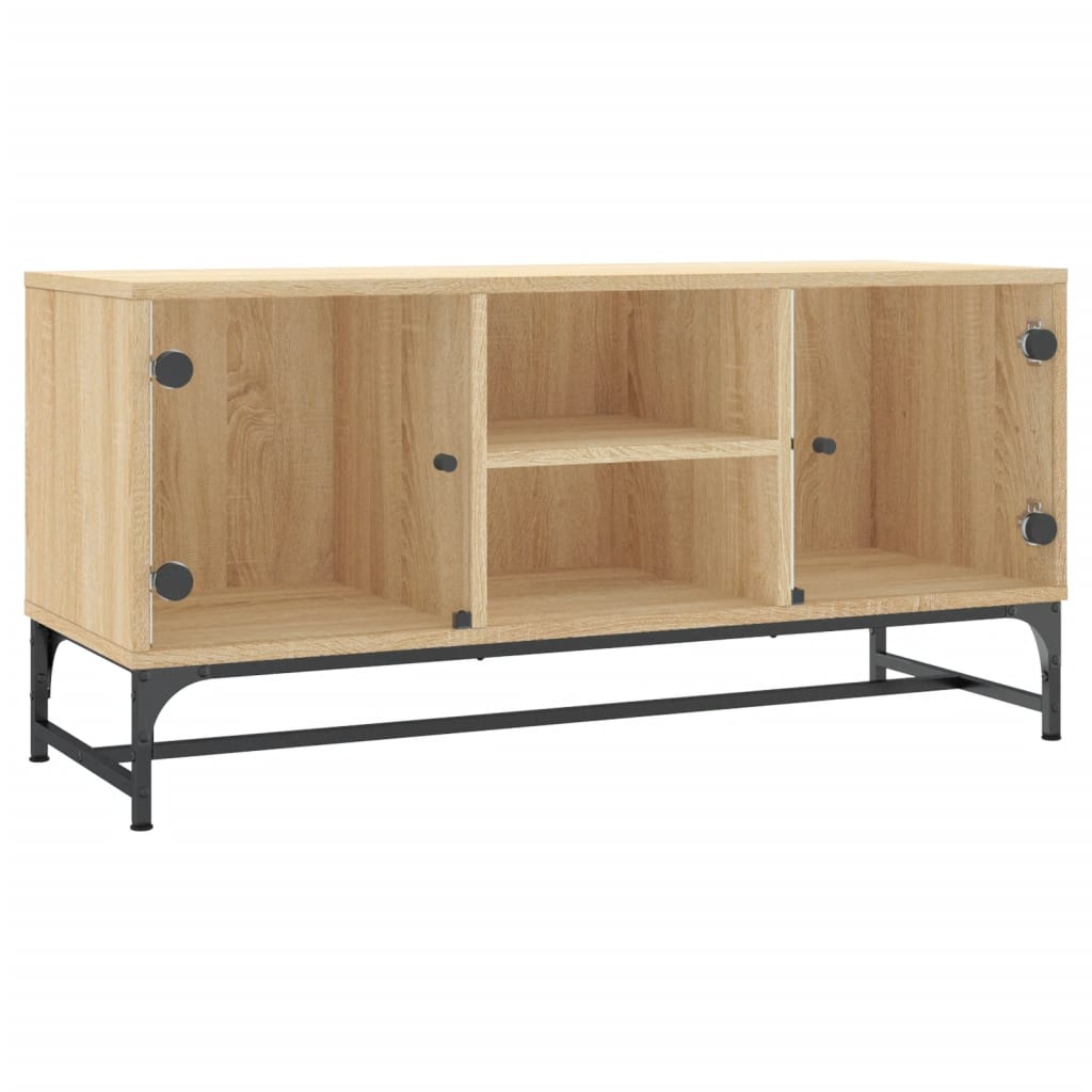 TV Cabinet with Glass Doors Sonoma Oak 102x37x50 cm