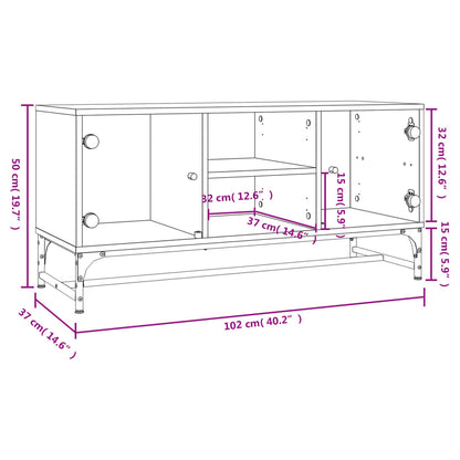 TV Cabinet with Glass Doors Sonoma Oak 102x37x50 cm