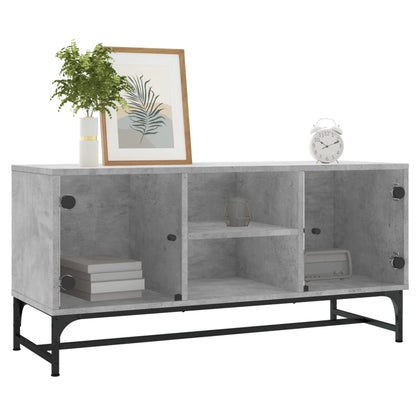 TV Cabinet with Glass Doors Concrete Grey 102x37x50 cm