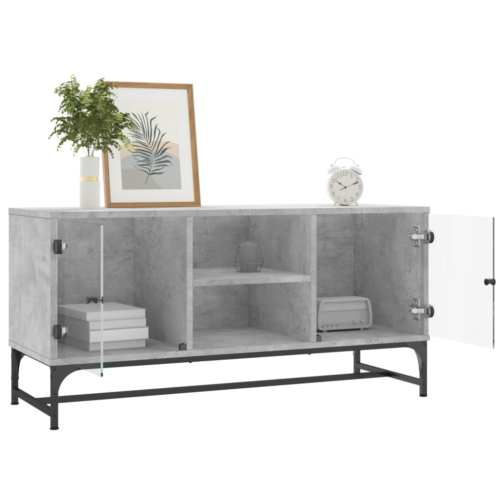 TV Cabinet with Glass Doors Concrete Grey 102x37x50 cm