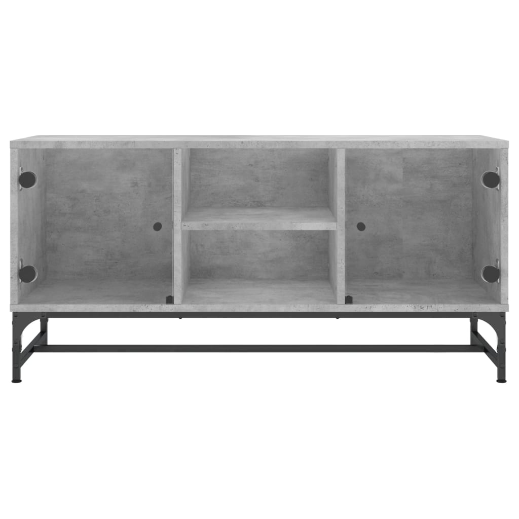 TV Cabinet with Glass Doors Concrete Grey 102x37x50 cm