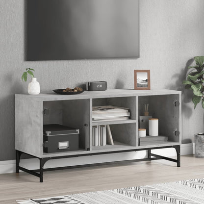 TV Cabinet with Glass Doors Concrete Grey 102x37x50 cm