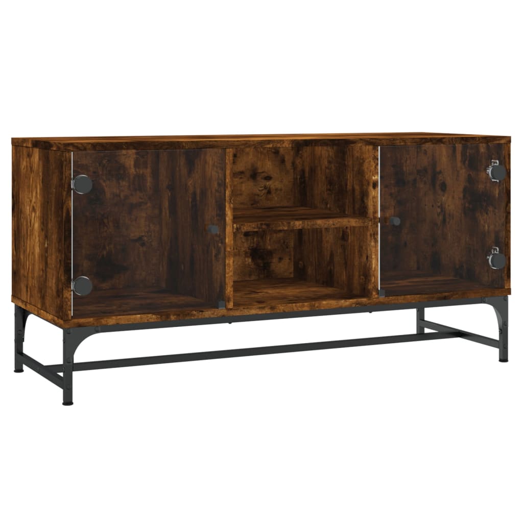 TV Cabinet with Glass Doors Smoked Oak 102x37x50 cm