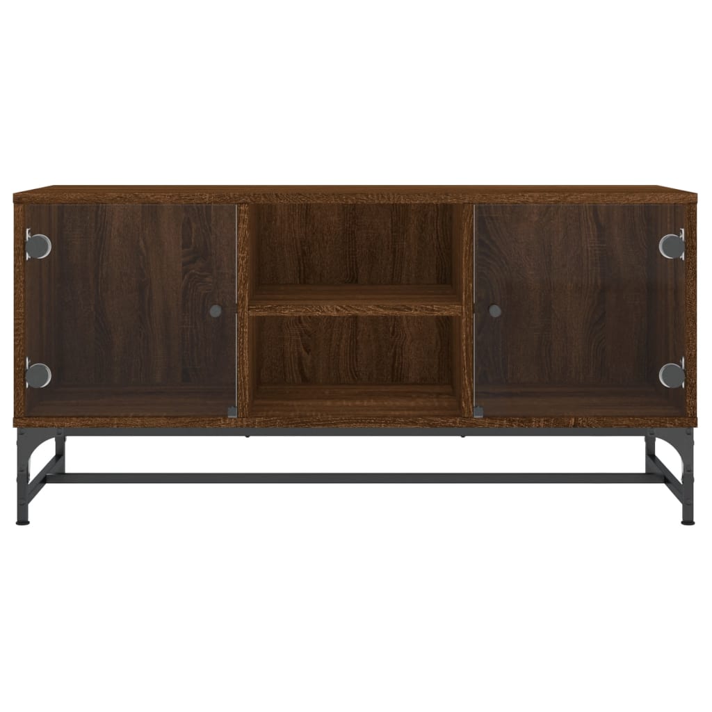 TV Cabinet with Glass Doors Brown Oak 102x37x50 cm