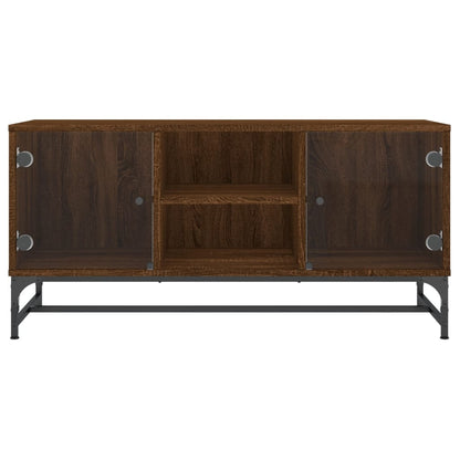 TV Cabinet with Glass Doors Brown Oak 102x37x50 cm