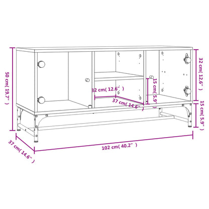 TV Cabinet with Glass Doors Brown Oak 102x37x50 cm