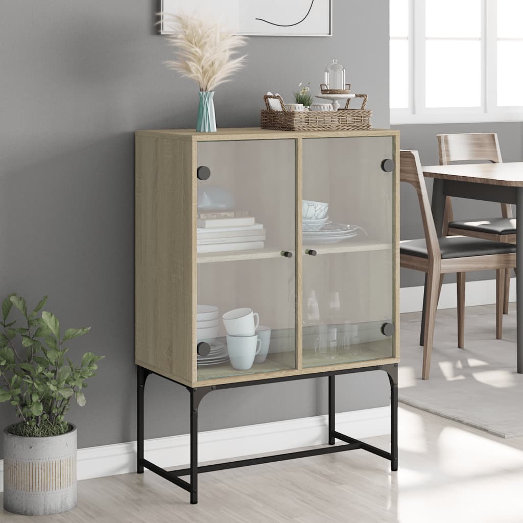 Side Cabinet with Glass Doors Sonoma Oak 69x37x100 cm