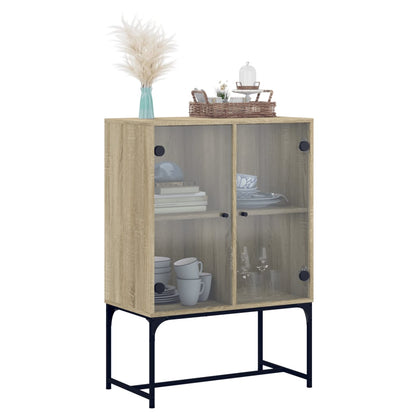 Side Cabinet with Glass Doors Sonoma Oak 69x37x100 cm