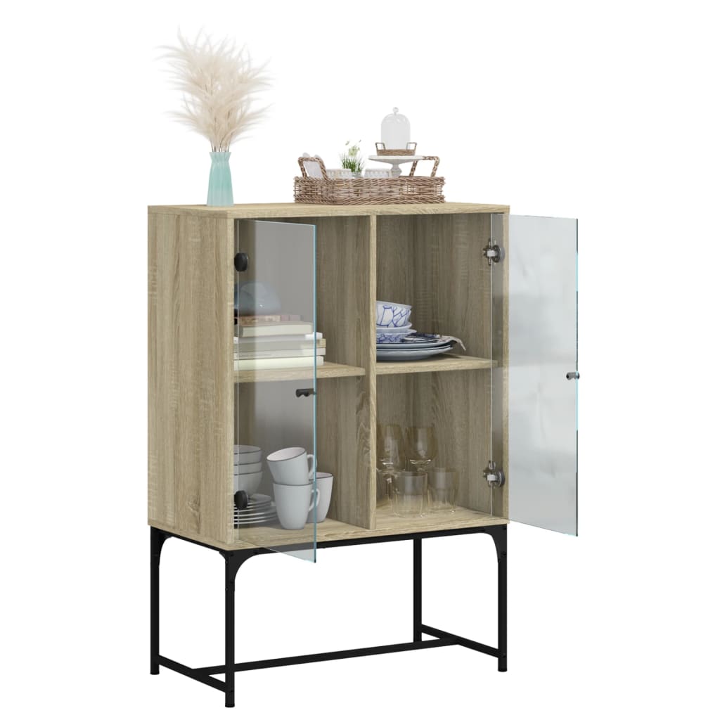 Side Cabinet with Glass Doors Sonoma Oak 69x37x100 cm