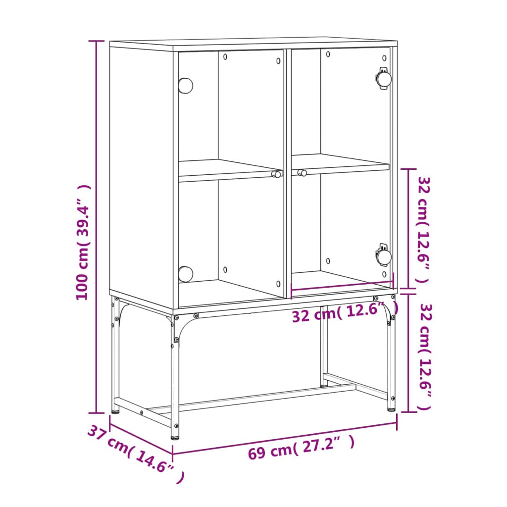 Side Cabinet with Glass Doors Sonoma Oak 69x37x100 cm