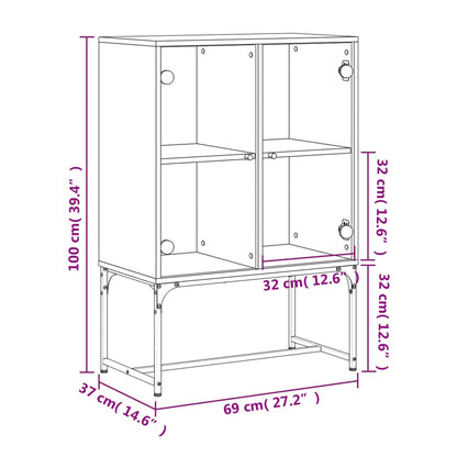 Side Cabinet with Glass Doors Sonoma Oak 69x37x100 cm