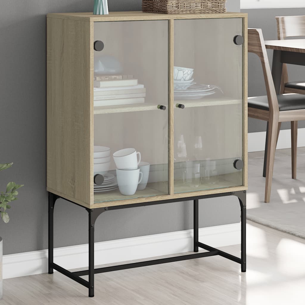 Side Cabinet with Glass Doors Sonoma Oak 69x37x100 cm