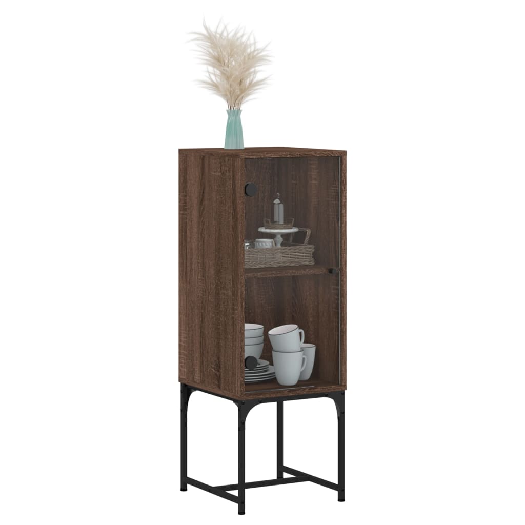 Side Cabinet with Glass Doors Brown Oak 35x37x100 cm