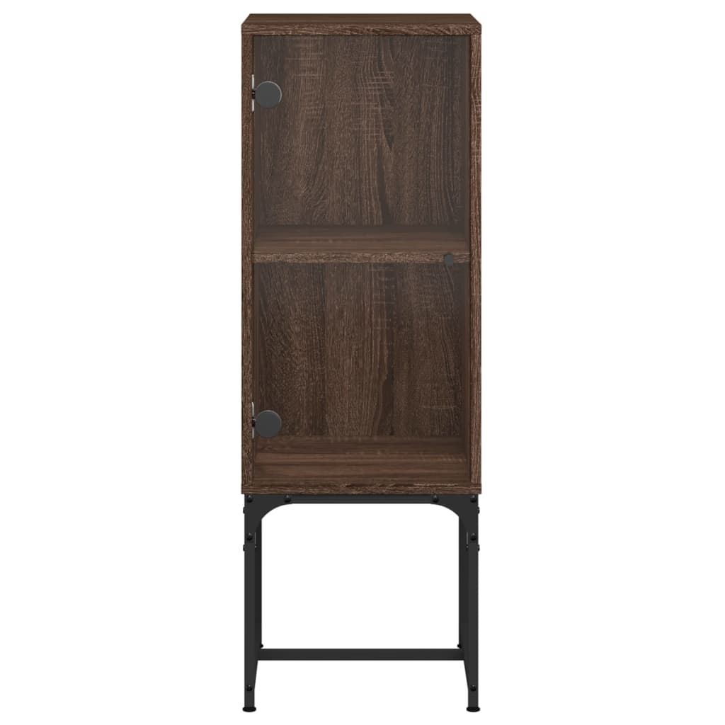 Side Cabinet with Glass Doors Brown Oak 35x37x100 cm