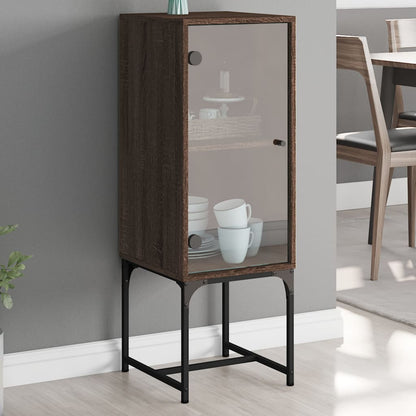 Side Cabinet with Glass Doors Brown Oak 35x37x100 cm