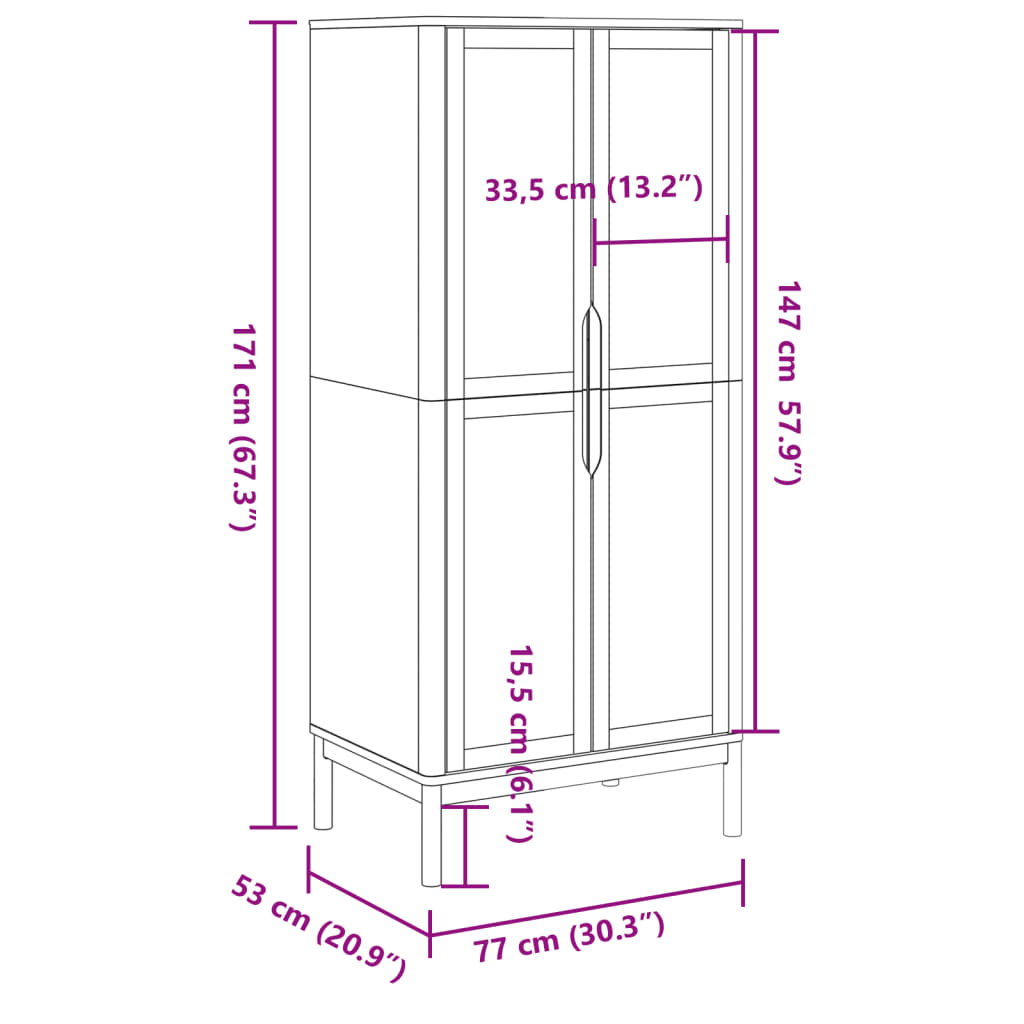 Wardrobe FLORO White 77x53x171 cm Solid Wood Pine