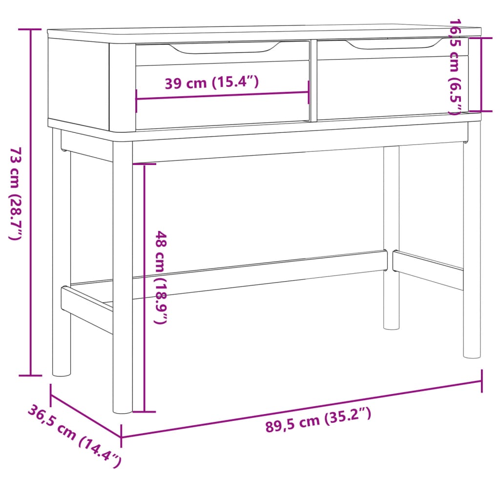 Console Table FLORO Grey 89.5x36.5x73 cm Solid Wood Pine