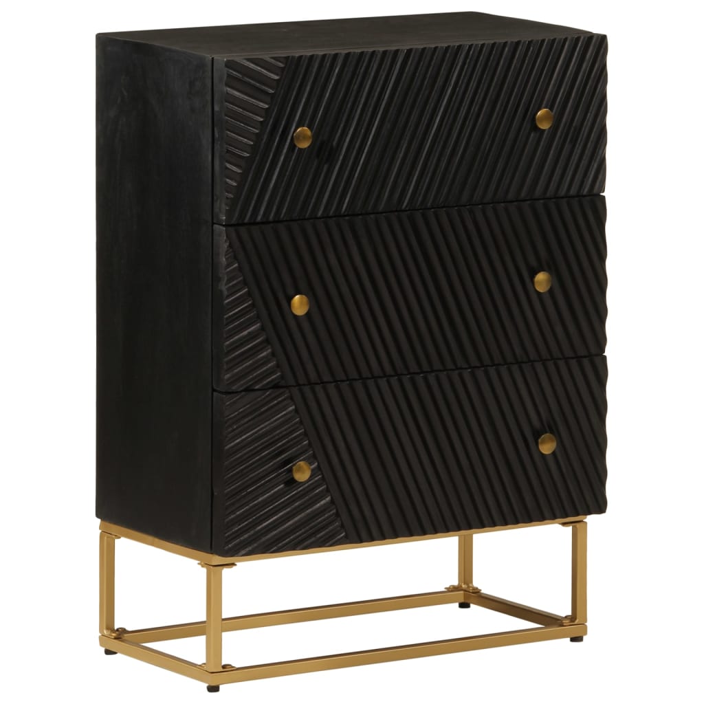 Chest of Drawers Black 55x30x76 cm Solid Wood Mango and Iron