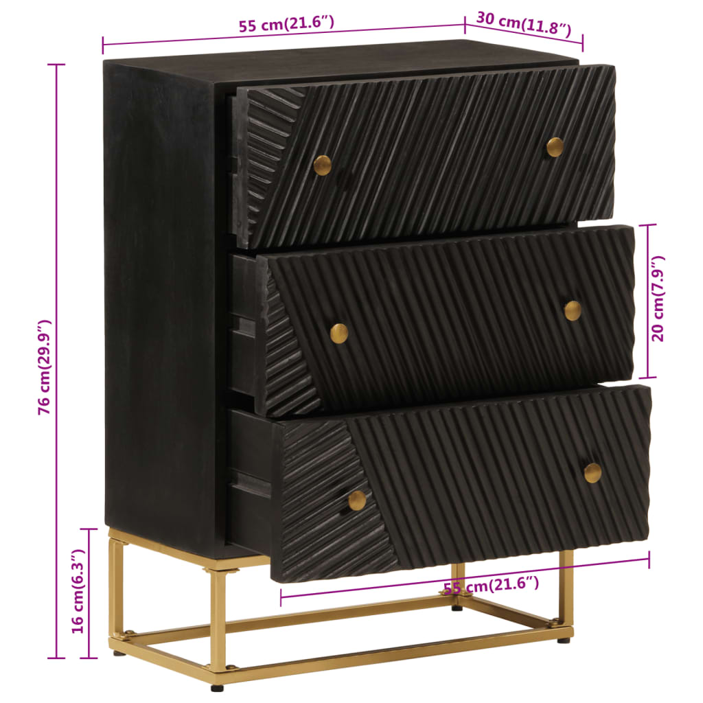 Chest of Drawers Black 55x30x76 cm Solid Wood Mango and Iron