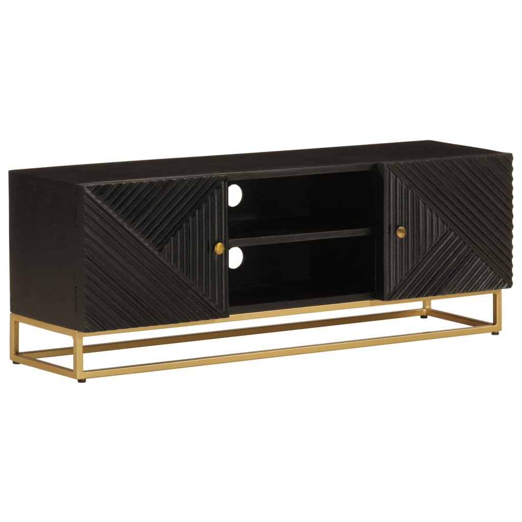 TV Cabinet Black 110x30x40 cm Solid Wood Mango and Iron