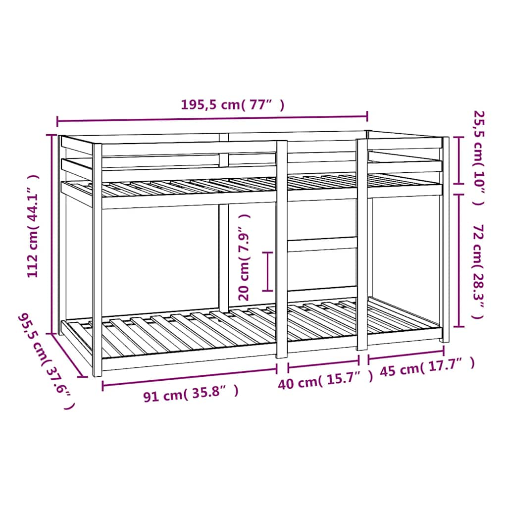 Bunk Bed without Mattress 90x190 cm Single Solid Wood Pine