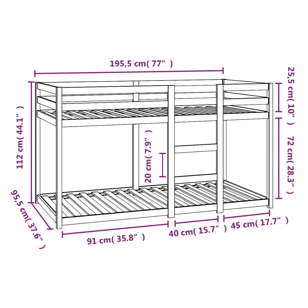 Bunk Bed without Mattress White 90x190 cm Single Solid Wood Pine