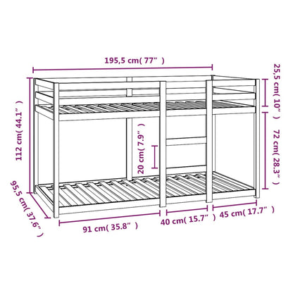 Bunk Bed without Mattress White 90x190 cm Single Solid Wood Pine