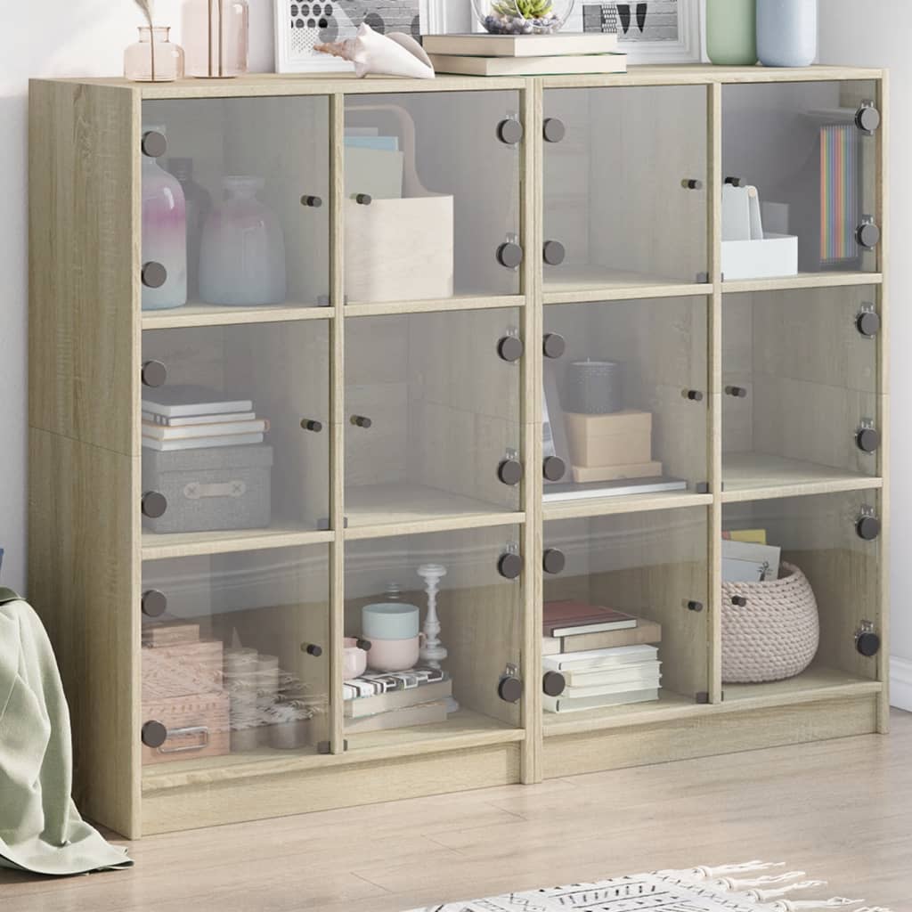 Bookcase with Doors Sonoma Oak 136x37x109 cm Engineered Wood